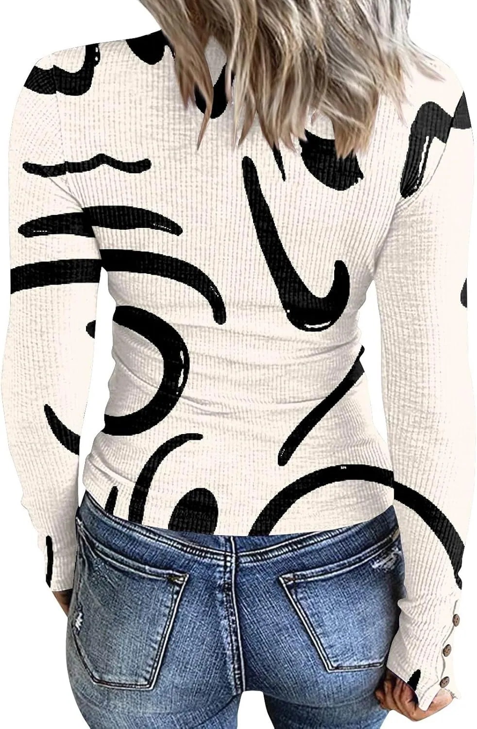 2023 Fall Winter Women's Tshirt Long Sleeve top Button lace Round Neck Gradient Print Casual Fashion Shirt Sexy Tunic