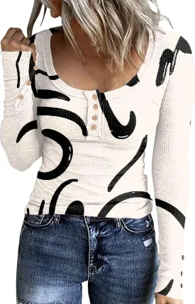 2023 Fall Winter Women's Tshirt Long Sleeve top Button lace Round Neck Gradient Print Casual Fashion Shirt Sexy Tunic
