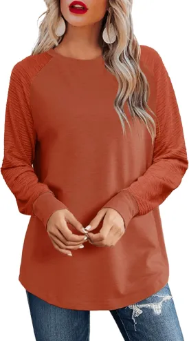 Aifer Womens Long Sleeve Tops Crew Neck Casual Shirts Fashion Loose Fit Trendy Outfits Clothes