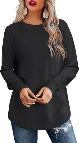 Aifer Womens Long Sleeve Tops Crew Neck Casual Shirts Fashion Loose Fit Trendy Outfits Clothes
