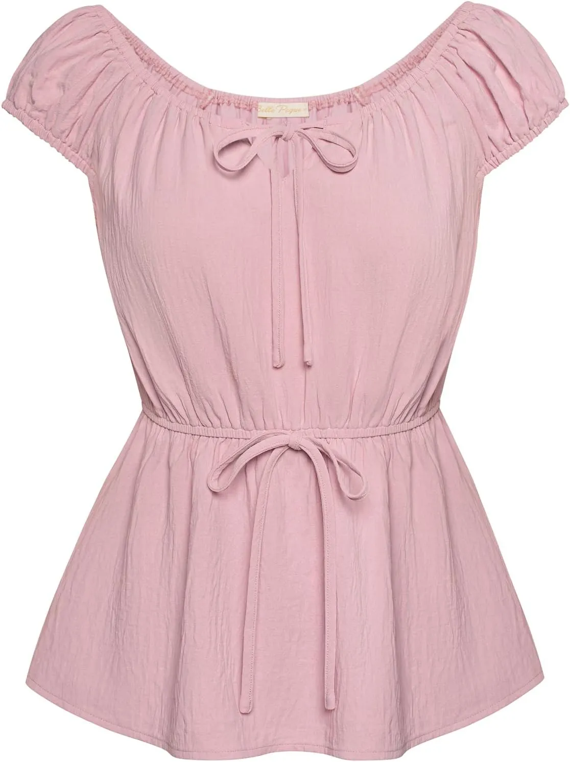 Belle Poque Women's Tie Front Peplum Tops Short Cap Sleeve Casual Blouse Tops Summer Cute Tops