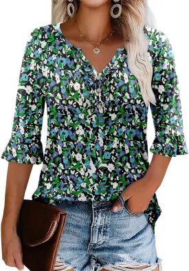 BETTE BOUTIK Womens Summer Tops Small V Neck Pleated Tops Tunic Tops Shirts S-3XL