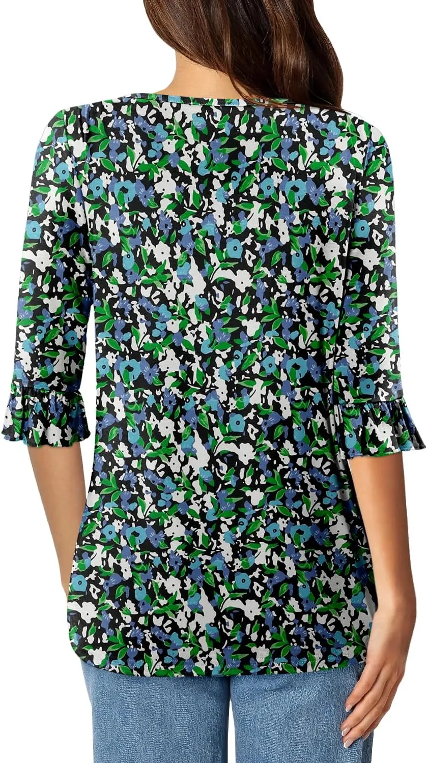 BETTE BOUTIK Womens Summer Tops Small V Neck Pleated Tops Tunic Tops Shirts S-3XL