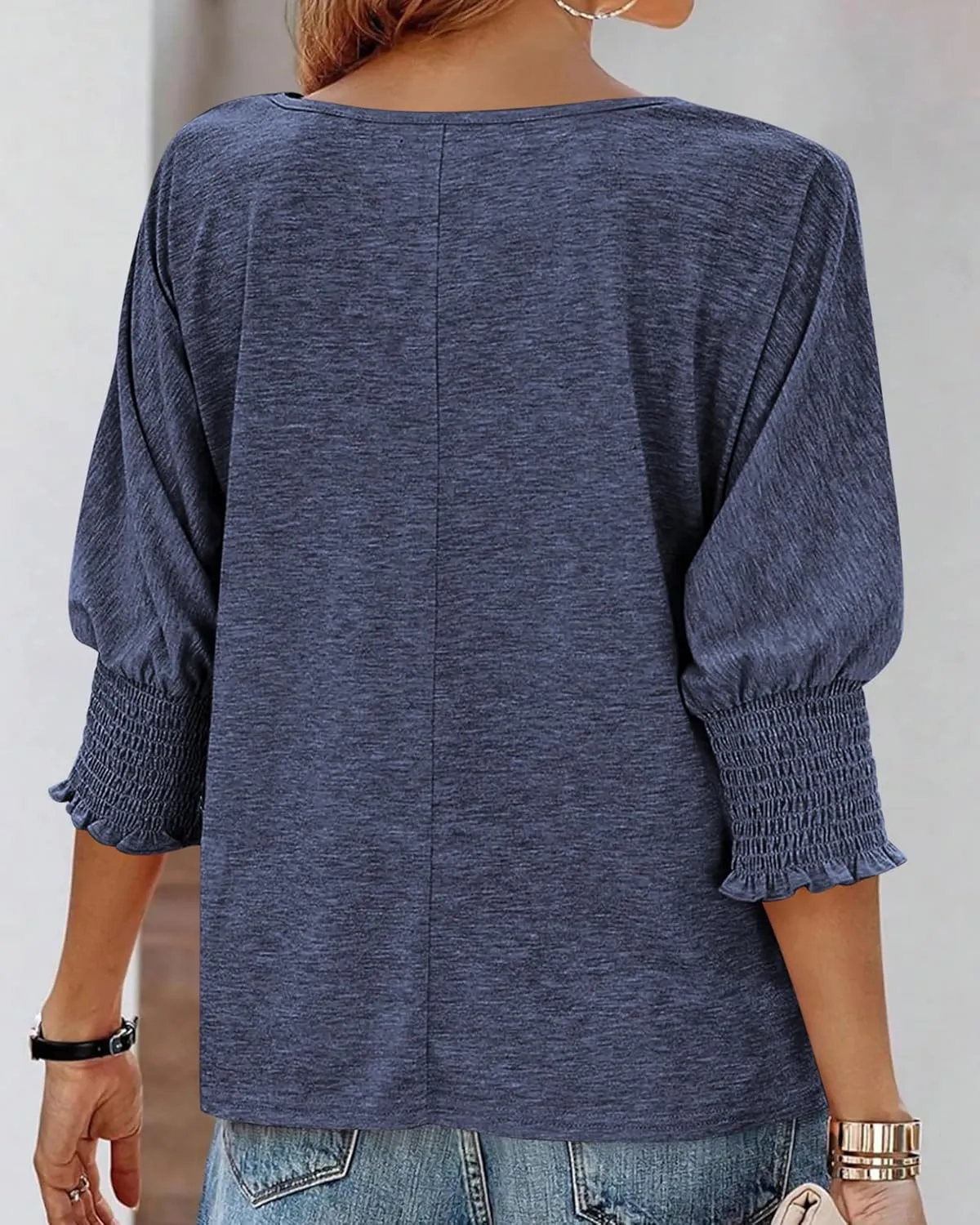 BTFBM Womens Casual Tops Dressy Spring Summer T Shirts 2025 Crewneck 3/4 Sleeve Loose Tunic Beach Vacation Blouse