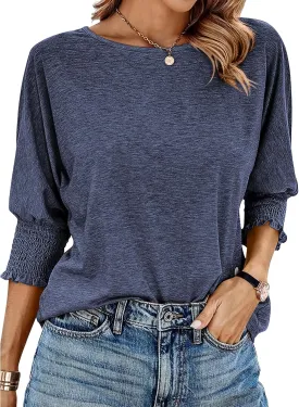 BTFBM Womens Casual Tops Dressy Spring Summer T Shirts 2025 Crewneck 3/4 Sleeve Loose Tunic Beach Vacation Blouse