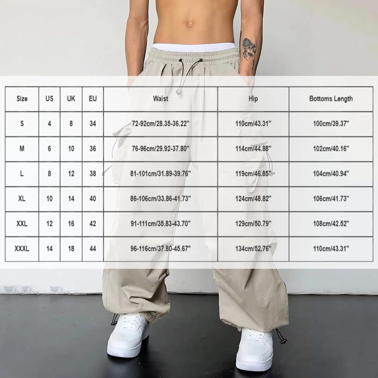 Cargo Pants for Men Casual Drawstring Elastic Waist Hip Hop Parachute Pants Loose Fit Baggy Sweatpants with Pockets