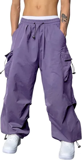 Cargo Pants for Men Casual Drawstring Elastic Waist Hip Hop Parachute Pants Loose Fit Baggy Sweatpants with Pockets