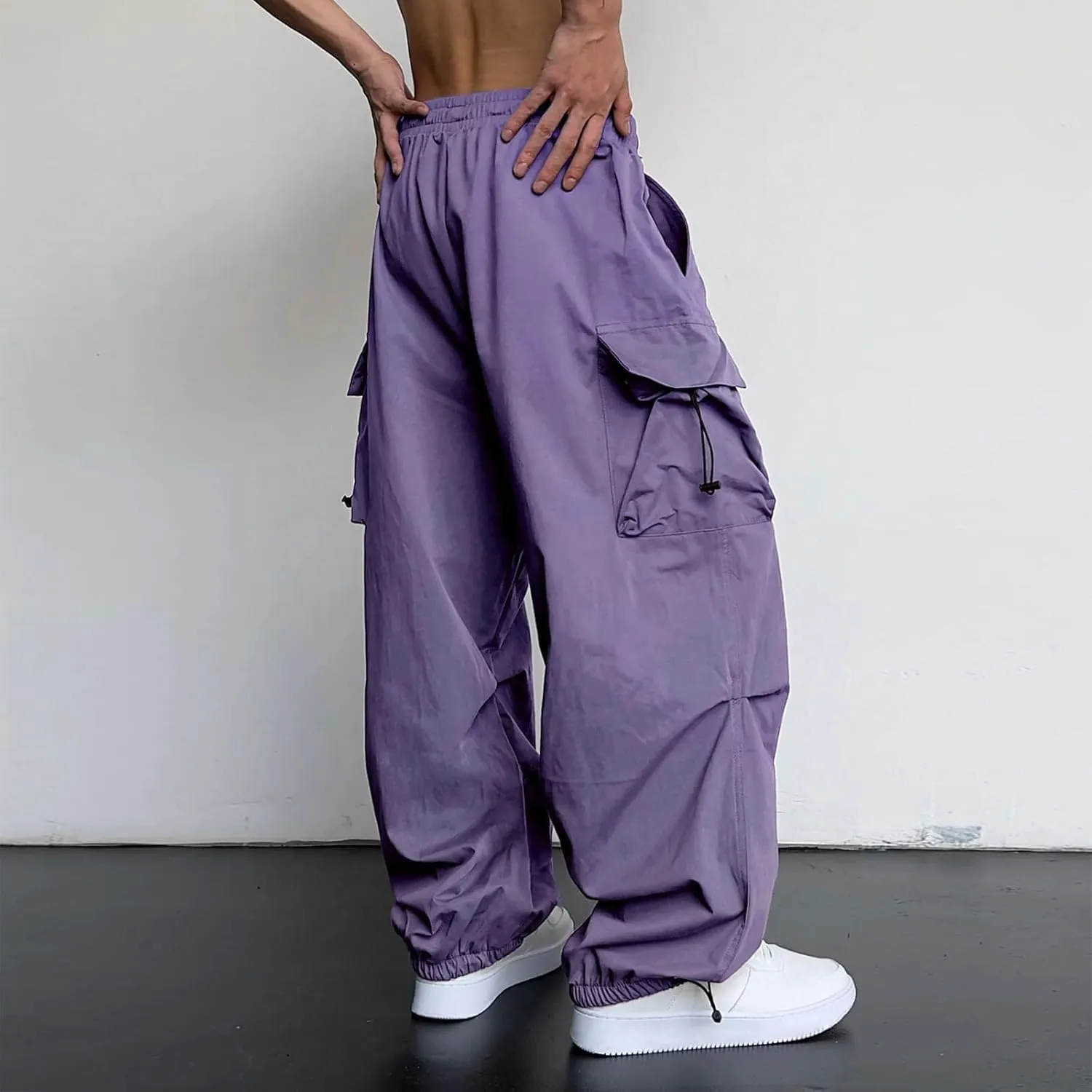 Cargo Pants for Men Casual Drawstring Elastic Waist Hip Hop Parachute Pants Loose Fit Baggy Sweatpants with Pockets