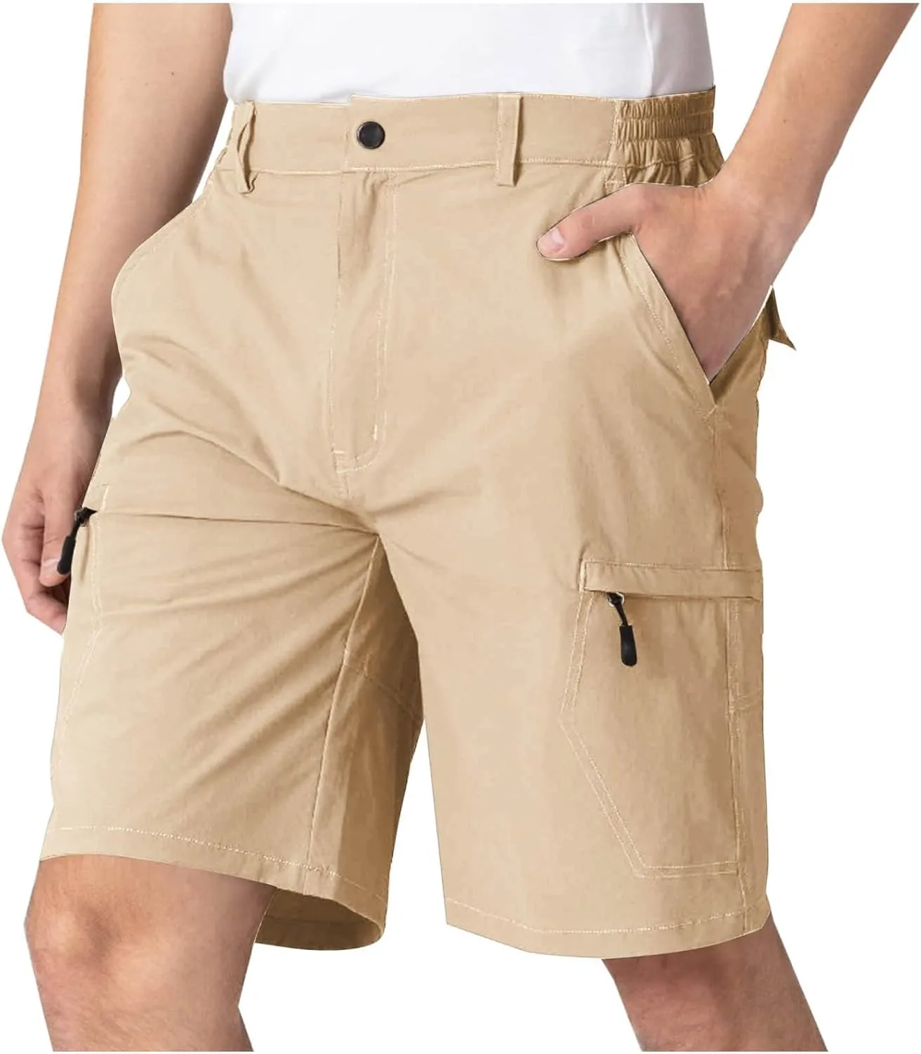 Cargo Shorts for Men Summer Casual Knee Length Water Resistant Work Fishing Hiking Shorts Elastic Waist Short Pants