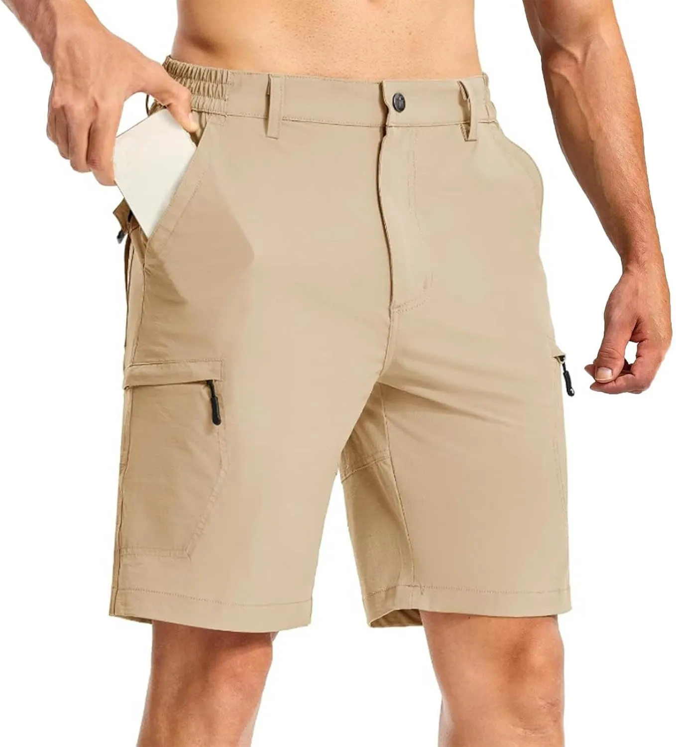 Cargo Shorts for Men Summer Casual Knee Length Water Resistant Work Fishing Hiking Shorts Elastic Waist Short Pants