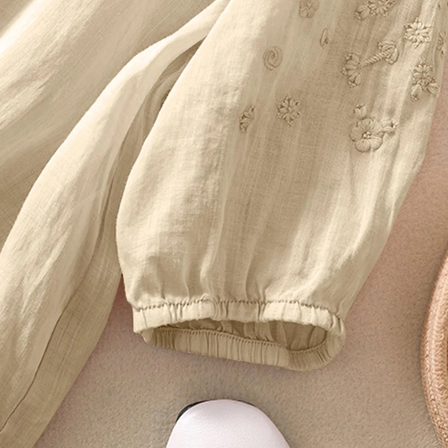 Cotton Linen Shirt for Women 2025 Summer Crewneck Button Embroidered Short Sleeve Boho Blouse Dressy Casual Vacation Top