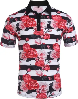 Daupanzees Men's Paisley Casual Short Sleeve Floral Print Jersey Polo Shirt