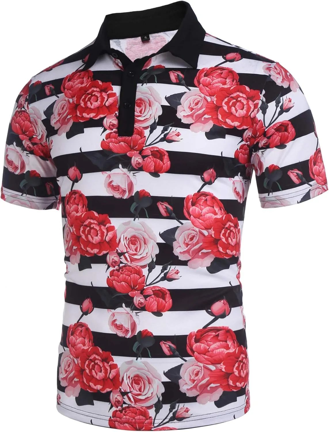 Daupanzees Men's Paisley Casual Short Sleeve Floral Print Jersey Polo Shirt