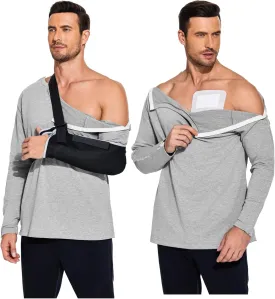 Deyeek Post Shoulder Surgery Recovery Shirts For Men Chemo Port Access Top Snap Full Tear Away Long Sleeve