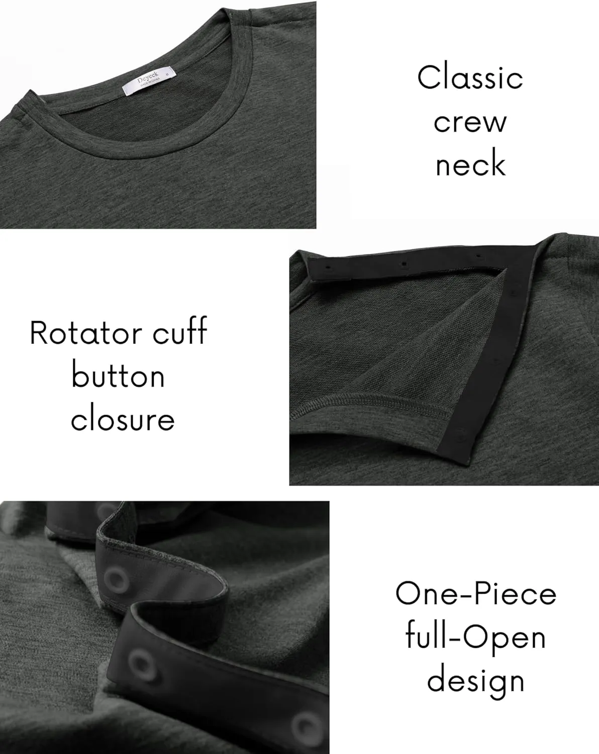 Deyeek Post Shoulder Surgery Recovery Shirts For Men Chemo Port Access Top Snap Full Tear Away Long Sleeve