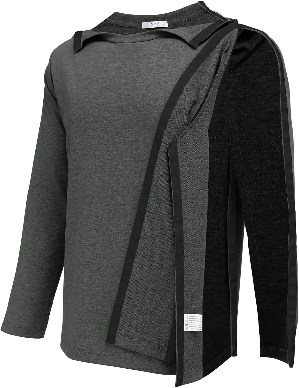 Deyeek Post Shoulder Surgery Recovery Shirts For Men Chemo Port Access Top Snap Full Tear Away Long Sleeve