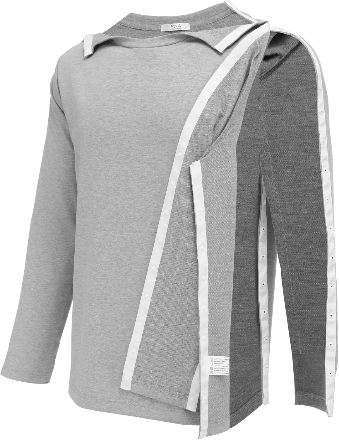 Deyeek Post Shoulder Surgery Recovery Shirts For Men Chemo Port Access Top Snap Full Tear Away Long Sleeve
