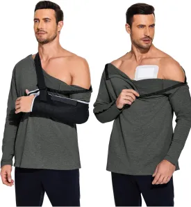 Deyeek Post Shoulder Surgery Recovery Shirts For Men Chemo Port Access Top Snap Full Tear Away Long Sleeve