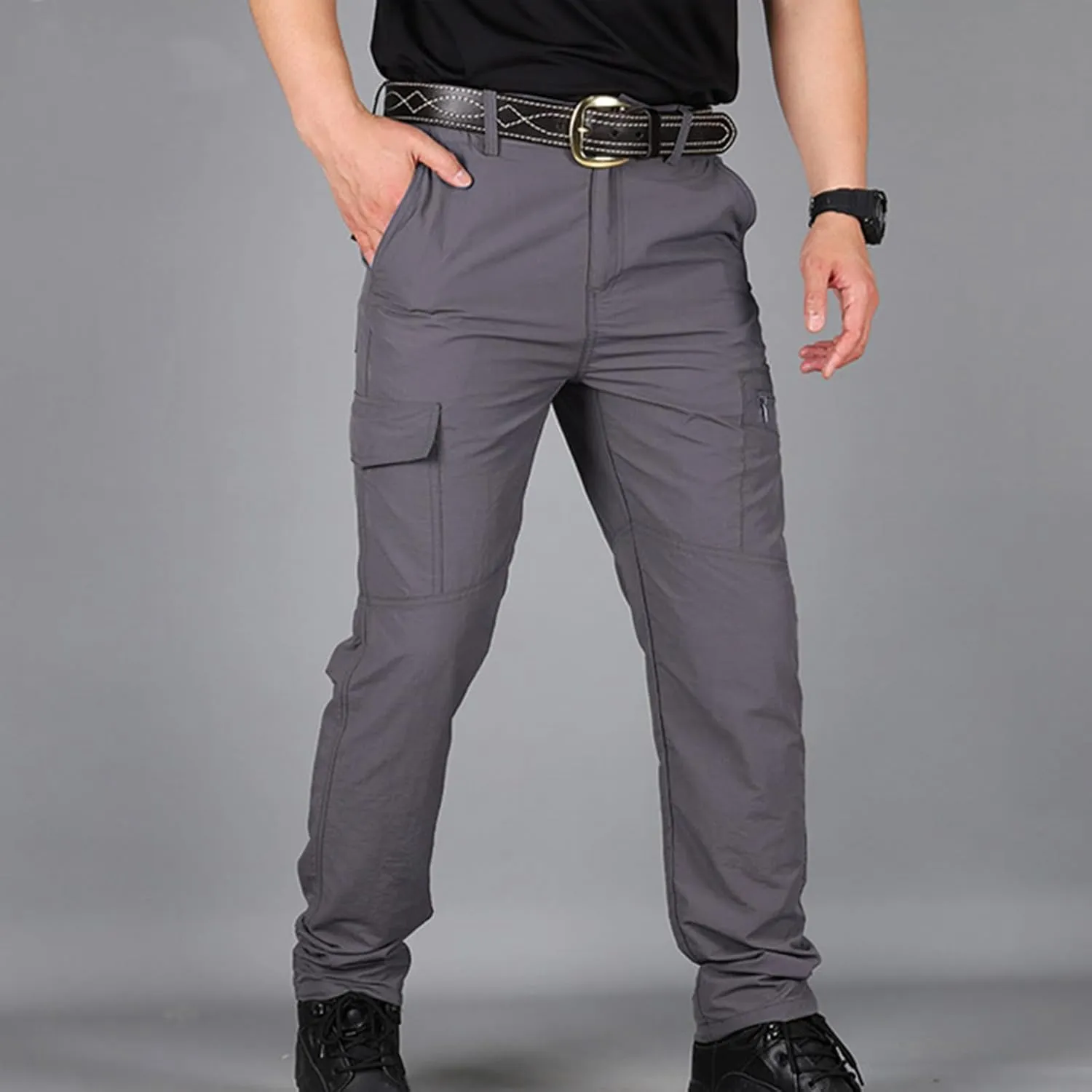 Finelylove Hiking Pants Men Lightweight Waterproof Cargo Pants Regular Fit Quick Dry Tactical Work Pants with 6 Pockets