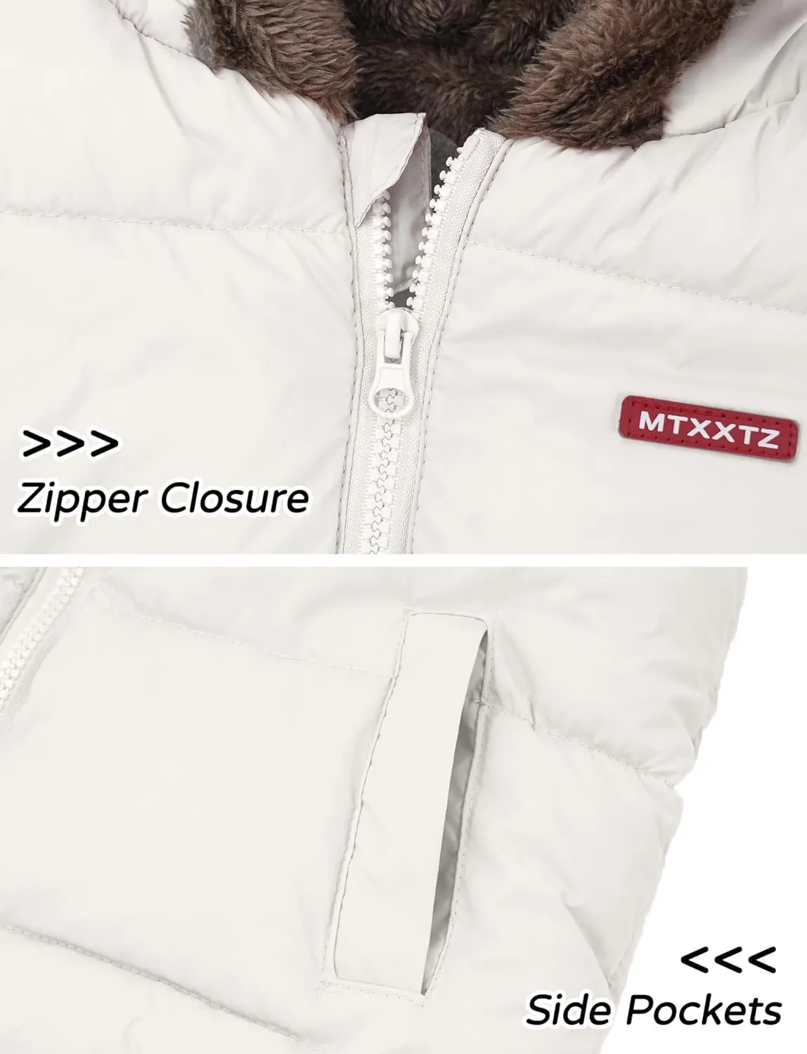 Happy Cherry Toddler Kids Puffer Hooded Vest Down Fleece Lined Jacket Windproof Coat for Winter Fall Spring