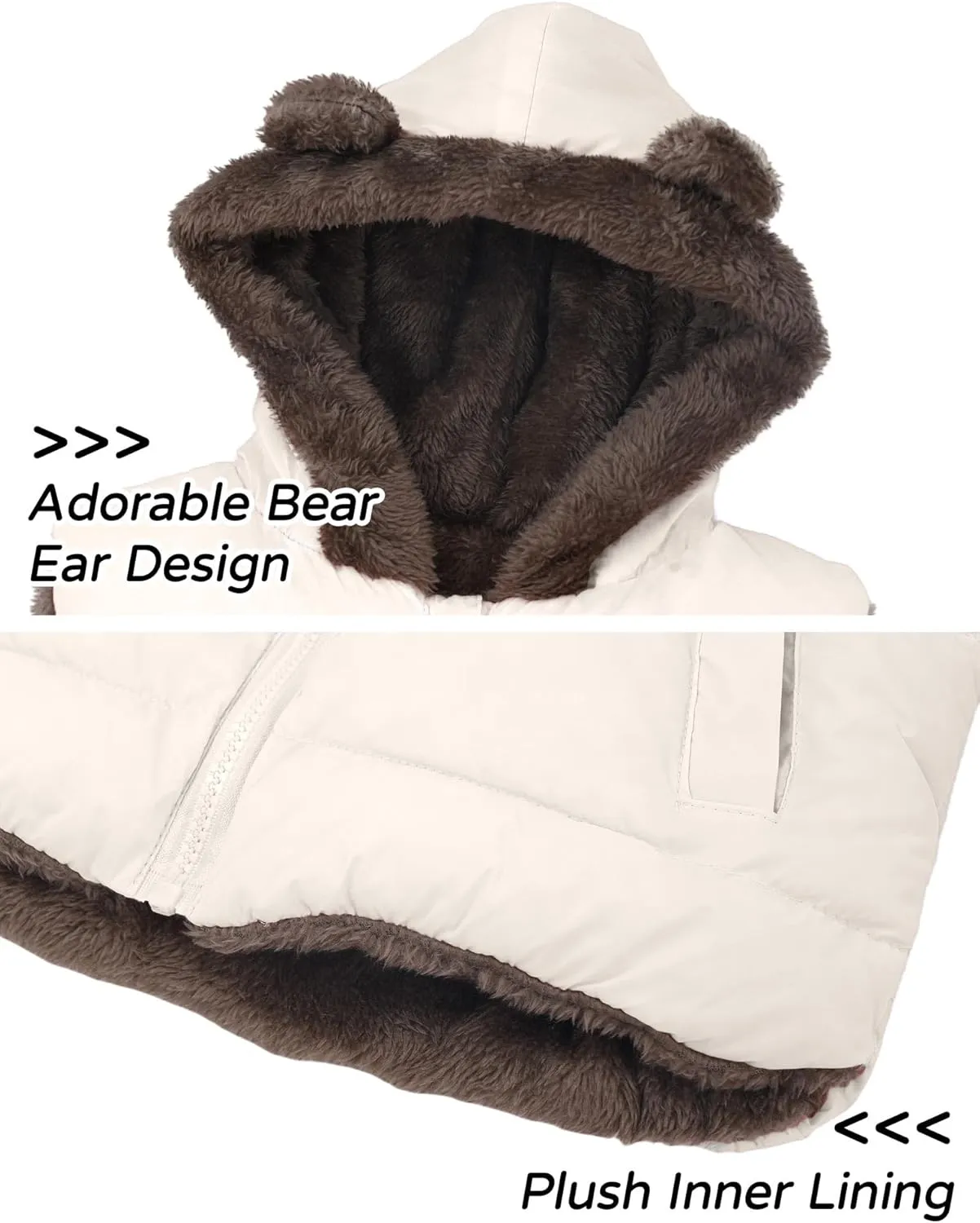 Happy Cherry Toddler Kids Puffer Hooded Vest Down Fleece Lined Jacket Windproof Coat for Winter Fall Spring