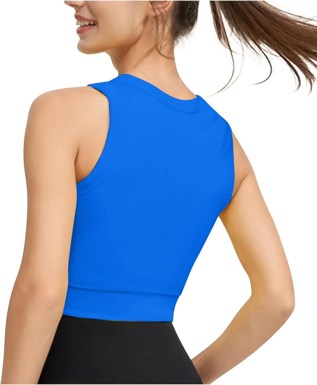 HGps8w Women's Bulit-in-Bra Tank Tops Ribbed Sexy Sleeveless Fitted Casual Basic Stretchy Cropped Workout Shirts