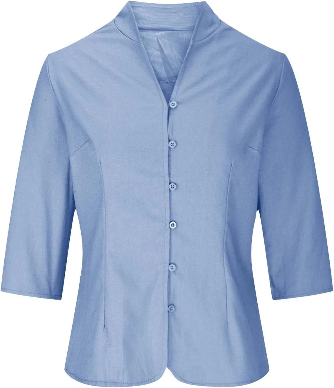 HGps8w Women's Linen Shirts Retro Mandarin Collar Chinese Frog Button 3/4 Sleeve Button Down Blouse Tops