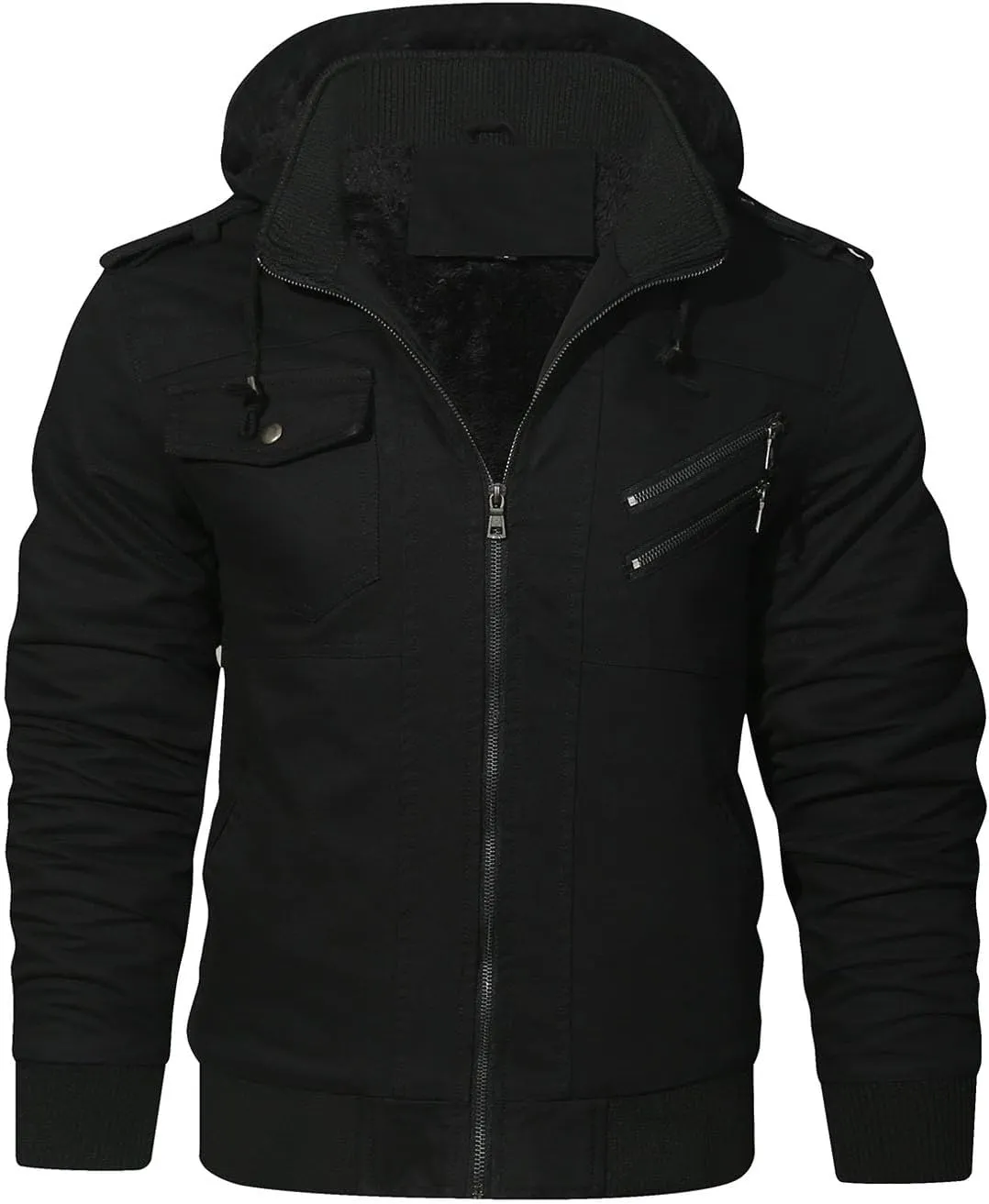 HOOD CREW Mens Jackets Winter Thicken Fleece Lined Outerwear Tactical Military Cargo Jacket with Hood