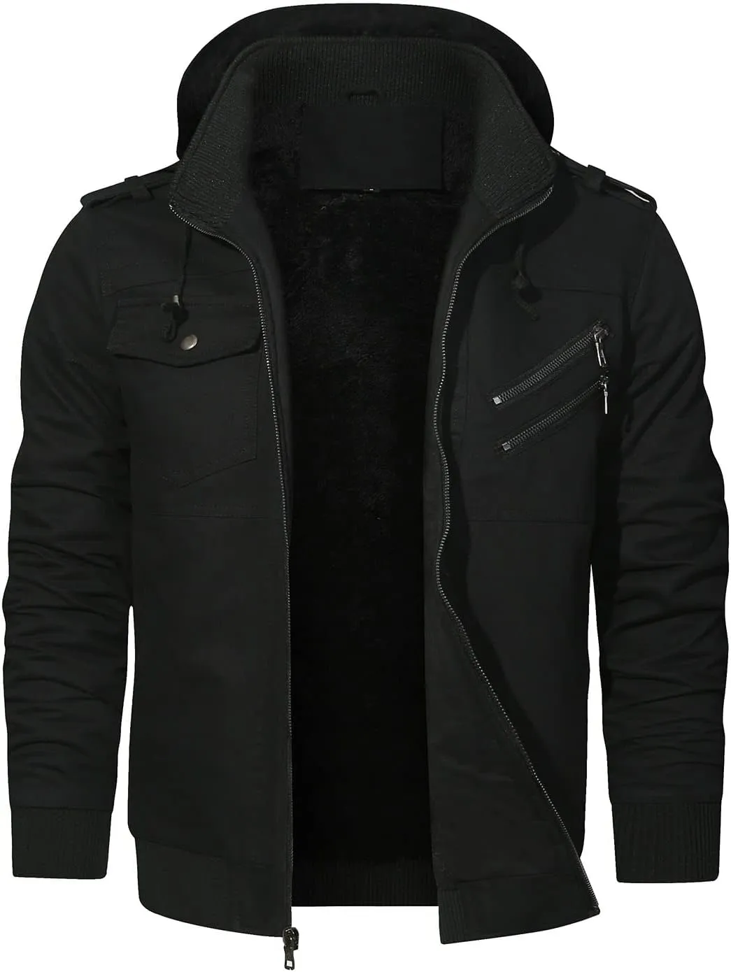 HOOD CREW Mens Jackets Winter Thicken Fleece Lined Outerwear Tactical Military Cargo Jacket with Hood