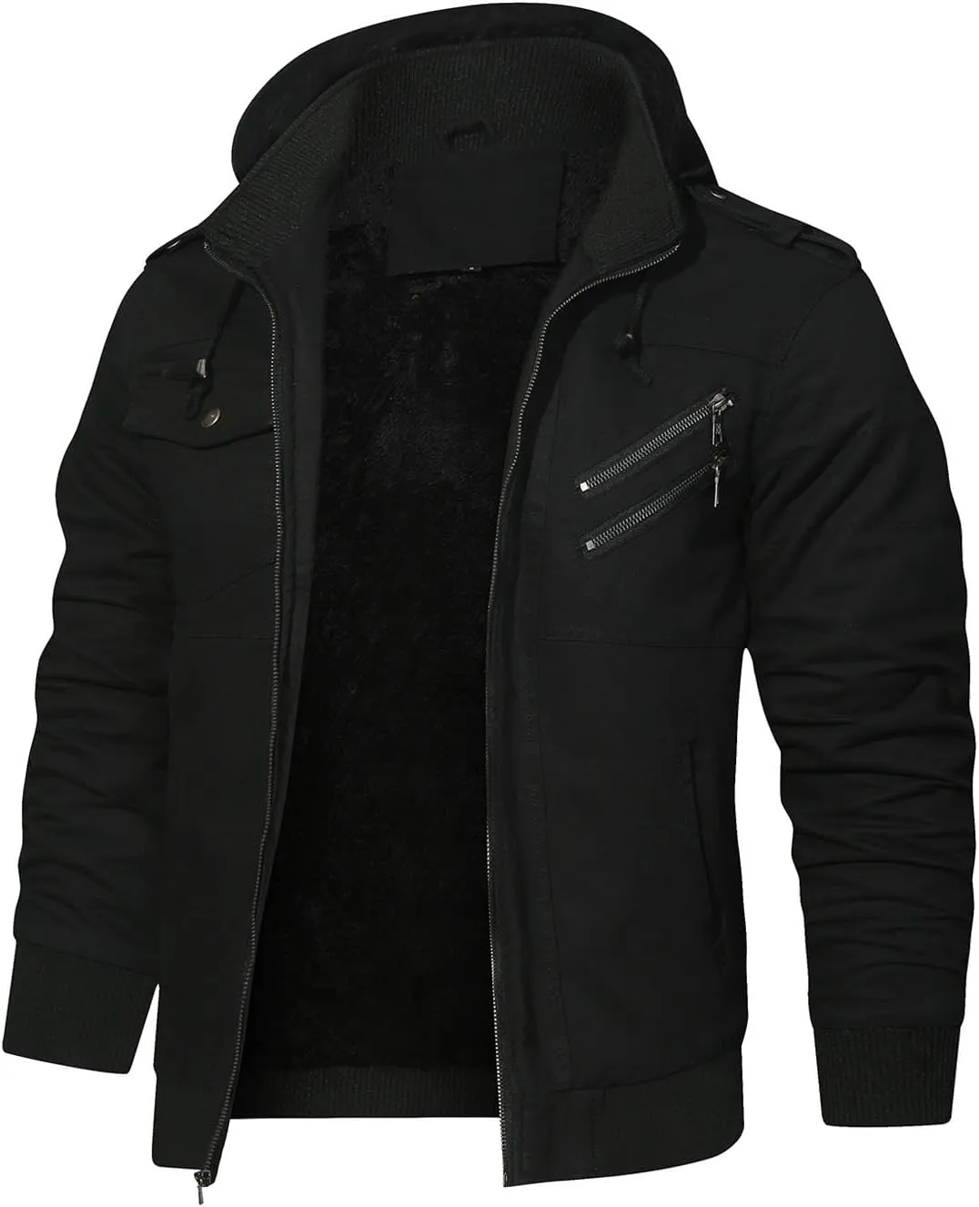 HOOD CREW Mens Jackets Winter Thicken Fleece Lined Outerwear Tactical Military Cargo Jacket with Hood