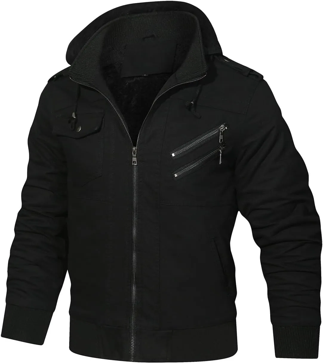 HOOD CREW Mens Jackets Winter Thicken Fleece Lined Outerwear Tactical Military Cargo Jacket with Hood