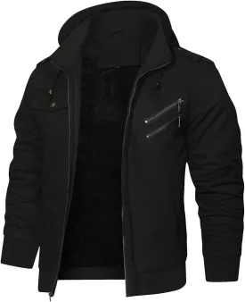 HOOD CREW Mens Jackets Winter Thicken Fleece Lined Outerwear Tactical Military Cargo Jacket with Hood