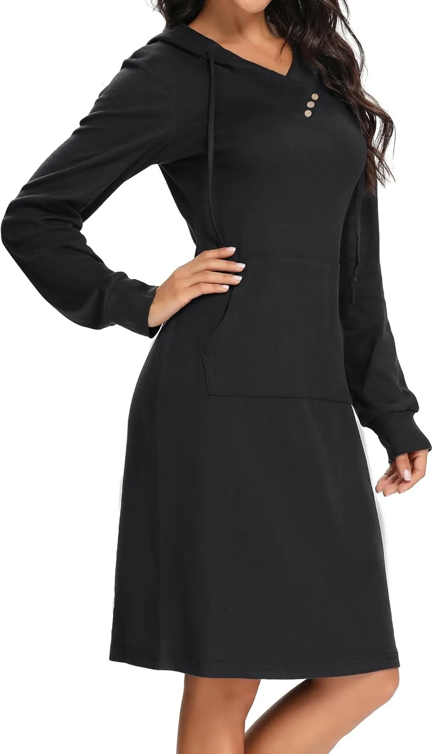 Kimmery Long Sleeve Dress for Women Lightweight Kangaroo Pocket Hoodie Dress Fall Sweatshirts for Women