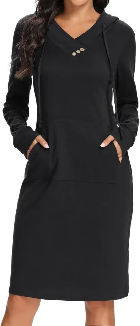 Kimmery Long Sleeve Dress for Women Lightweight Kangaroo Pocket Hoodie Dress Fall Sweatshirts for Women