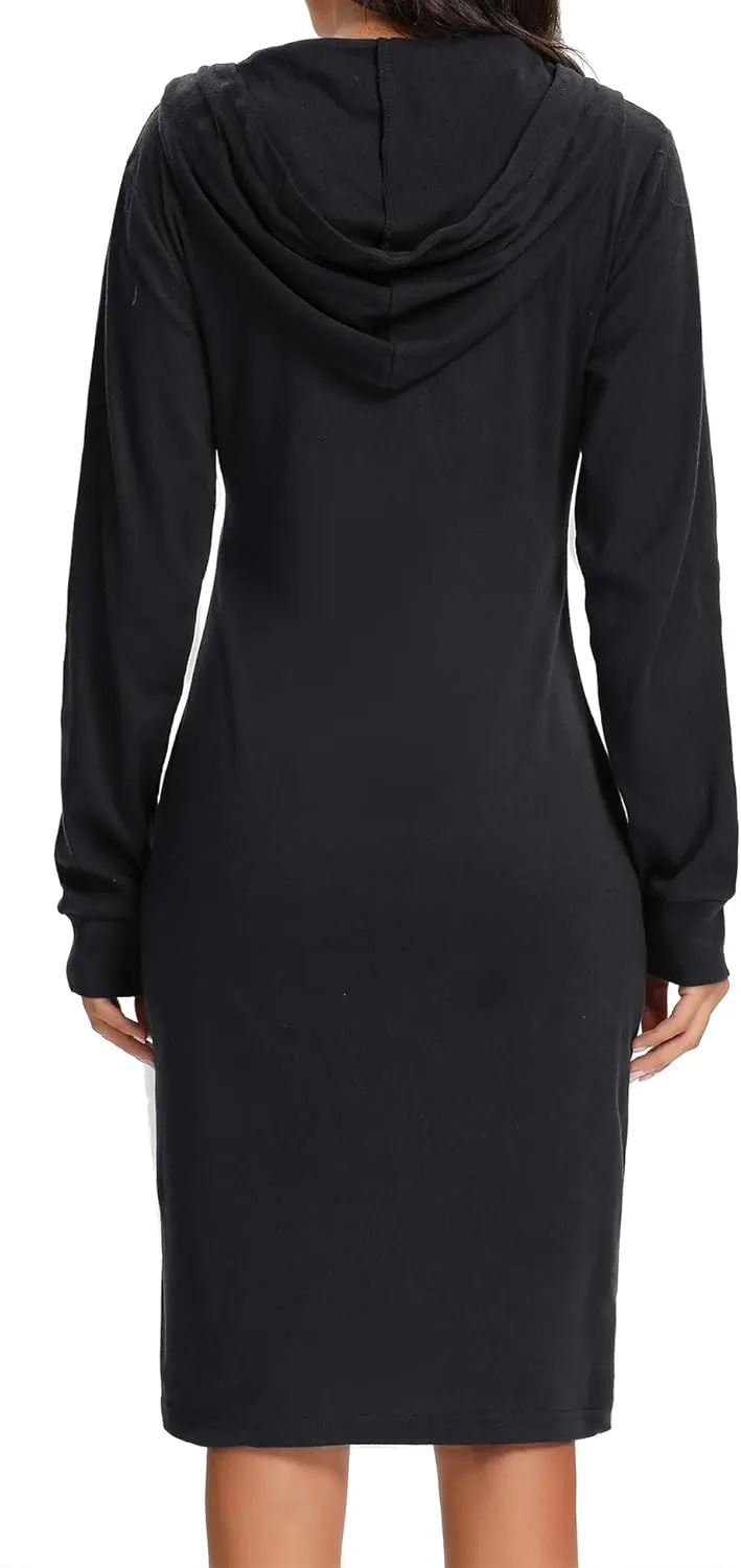 Kimmery Long Sleeve Dress for Women Lightweight Kangaroo Pocket Hoodie Dress Fall Sweatshirts for Women