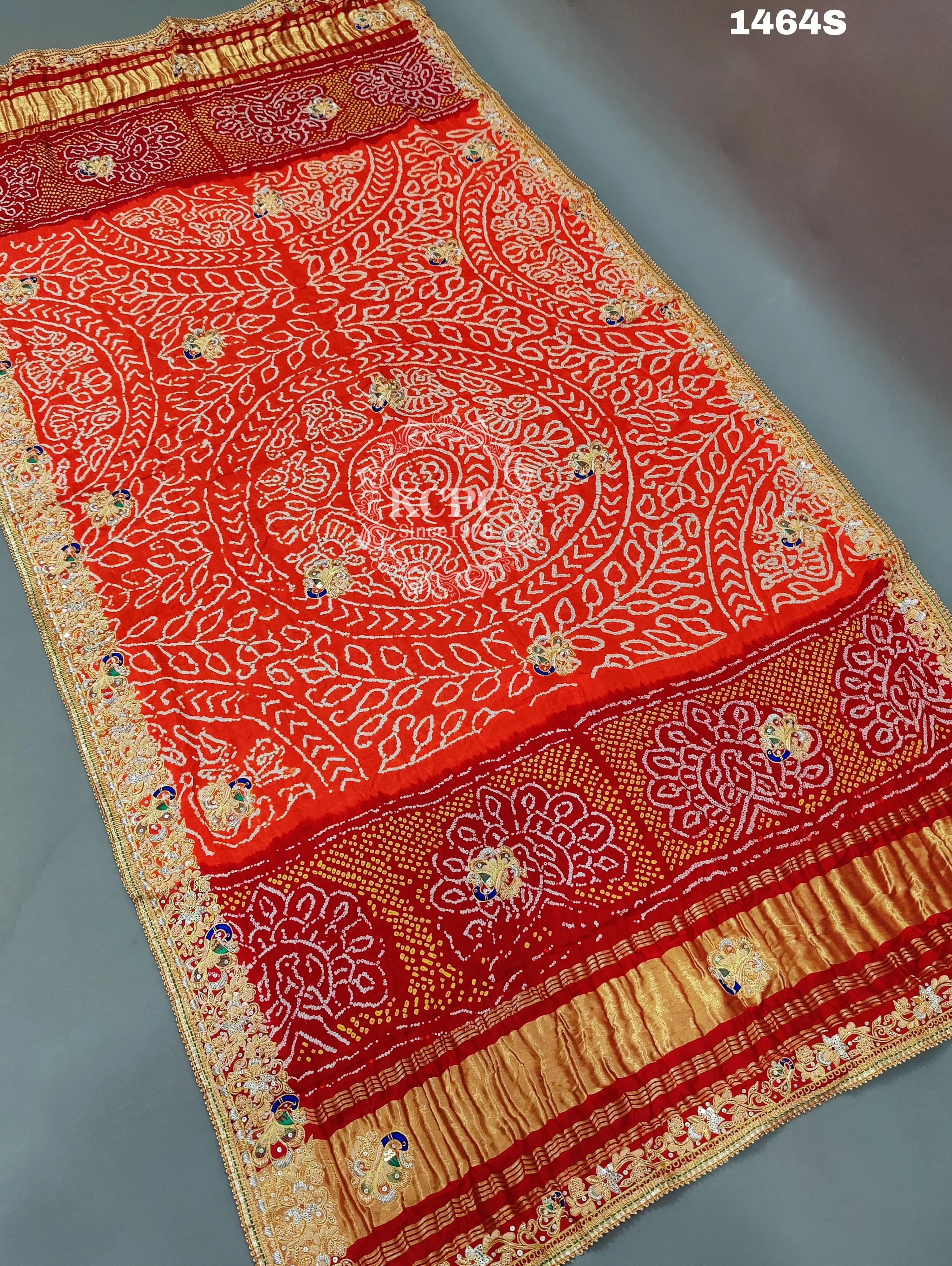 Latest Jaipuri Dabka Work Pure Gaji Silk Bandhani Zardoji Work Ghatchola Pila Chunri Odhna in Aara Tari handwork