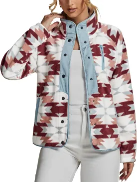 luvamia Fleece Jacket Women Winter Western Aztec Print Fall Button Down Shacket Lightweight Coat with Pockets