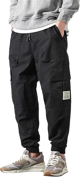 Mens Cargo Pants Slim Fit Stretch Waist Vintage Cargo Sweatpants Lightweight Drawstring Fashion Casual Streetwear Pants