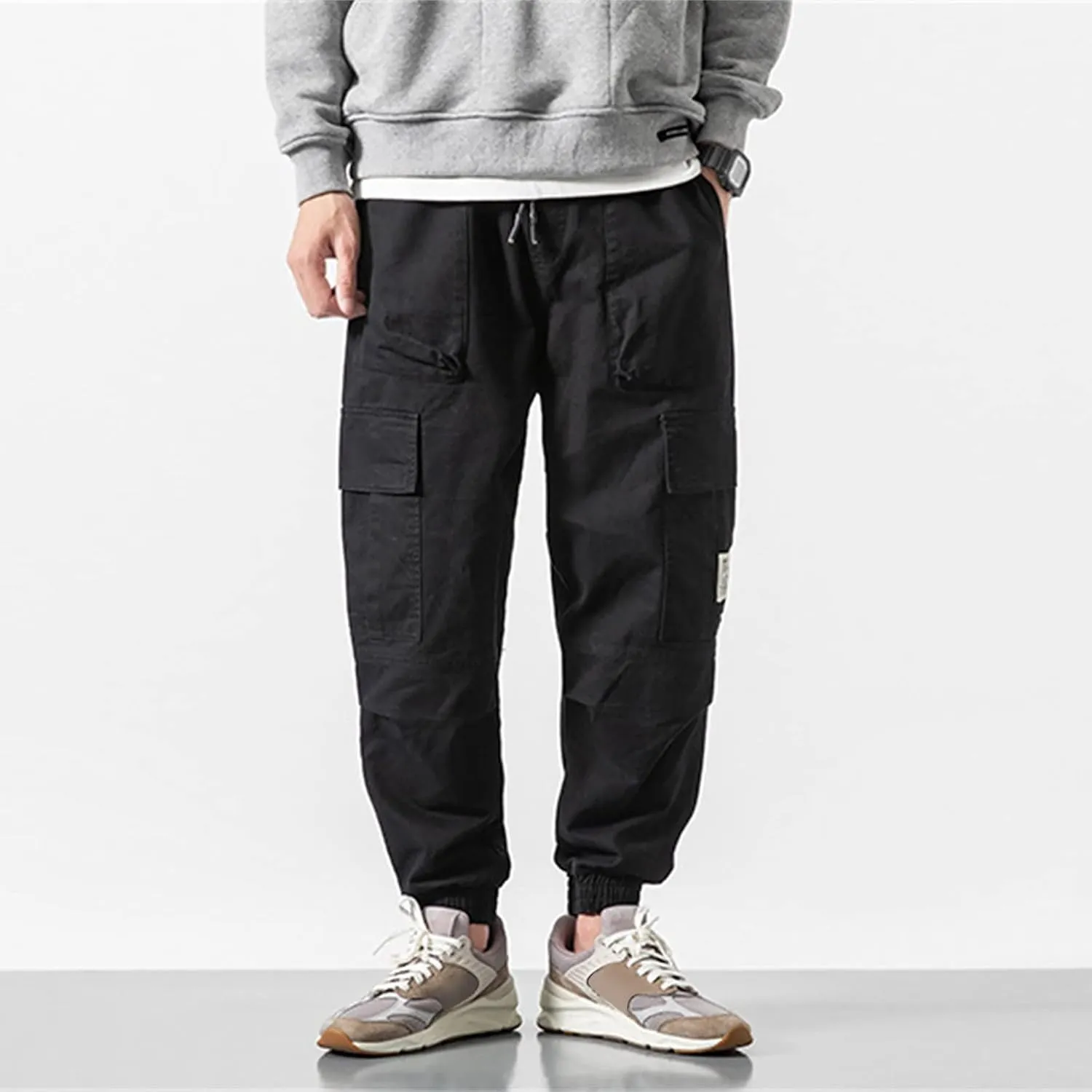 Mens Cargo Pants Slim Fit Stretch Waist Vintage Cargo Sweatpants Lightweight Drawstring Fashion Casual Streetwear Pants