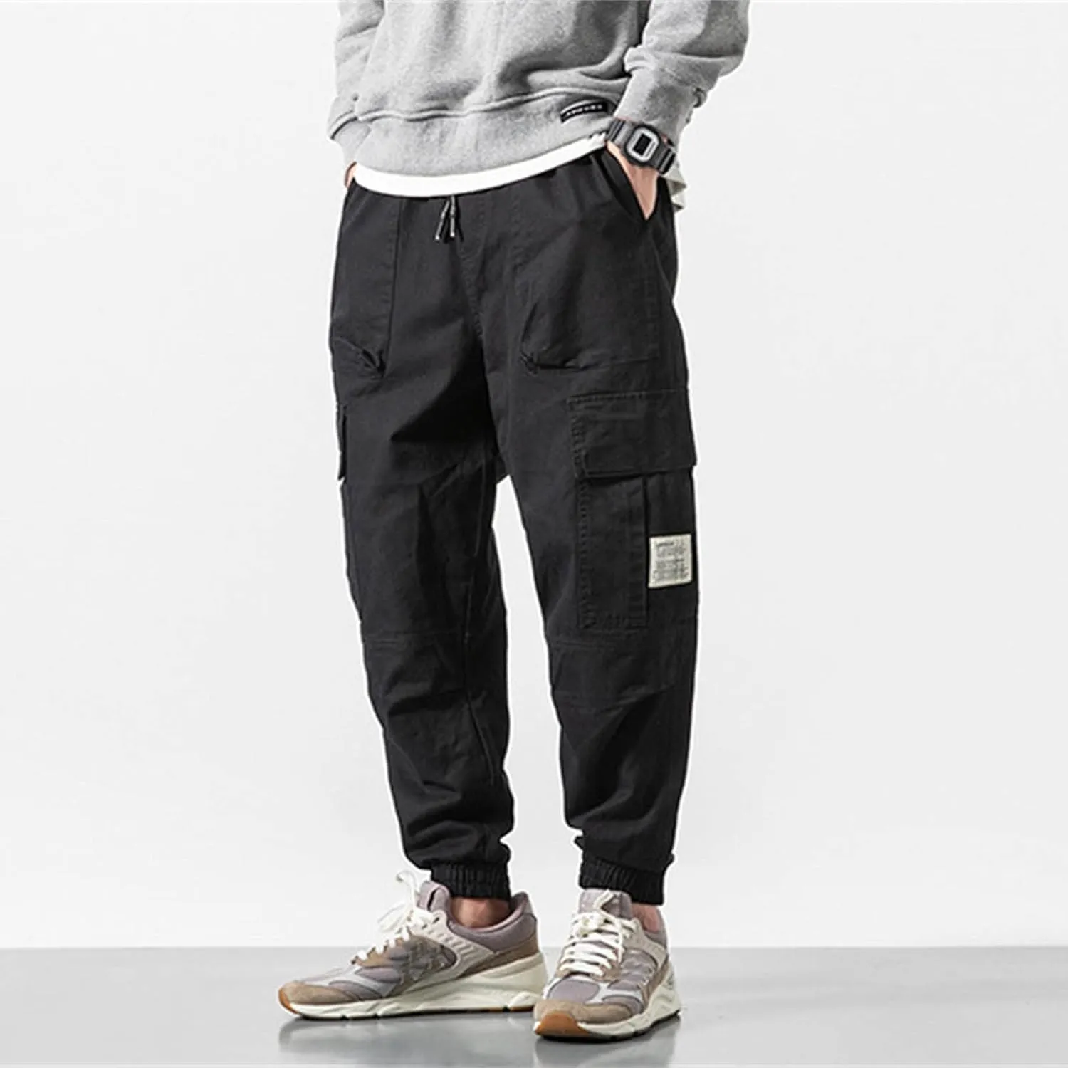 Mens Cargo Pants Slim Fit Stretch Waist Vintage Cargo Sweatpants Lightweight Drawstring Fashion Casual Streetwear Pants
