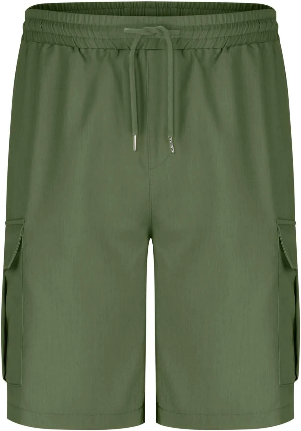 Mens Cargo Shorts Elastic Waist Running Hiking Bermuda Shorts Knee Length Casual Summer Clothes with Multiple Pockets