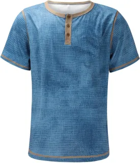 Mens Casual Henley Short Sleeve Shirt Fashion Summer Beach Holiday T-Shirts Lightweight Outdoor Travel Button up Tees