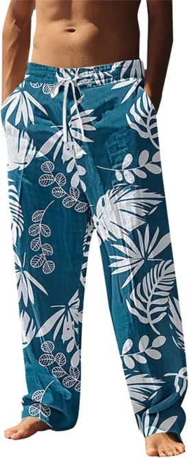 Men's Tropical Coconut Sweatpants Hawaiian Beach Vacation Pants Comfy Lounge Breathable Relaxed Fit Drawstring