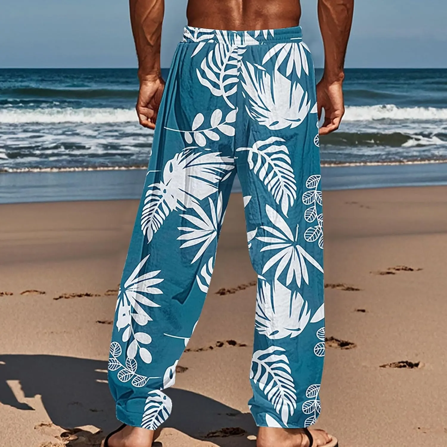 Men's Tropical Coconut Sweatpants Hawaiian Beach Vacation Pants Comfy Lounge Breathable Relaxed Fit Drawstring