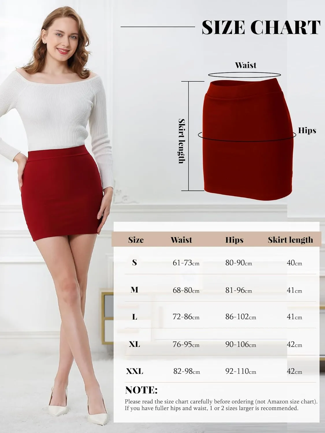 Pencil Skirt for Women Stretch High Waist Bodycon Mini Skirts for Women Casual Business Work