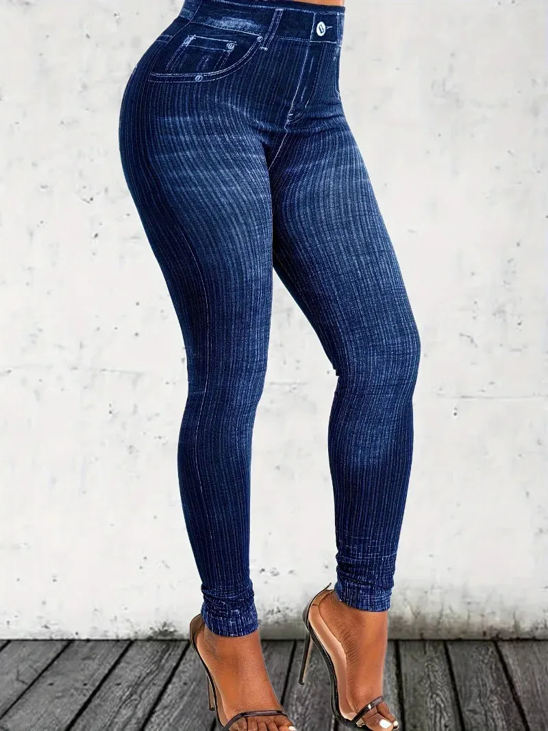 Plus Size 1XL-5XL All Over Print Skinny Leggings Casual Every Day Stretchy Leggings, Women's Plus Size Clothing