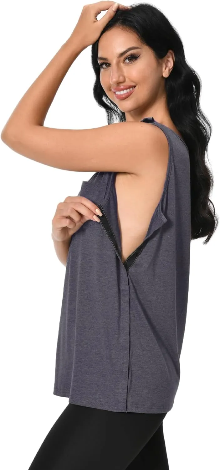 Post Surgery Shirts Shoulder Arm Broken Breast Recovery Tank Tops Clothing Snap Open Sleeveless Shirt Unisex Size