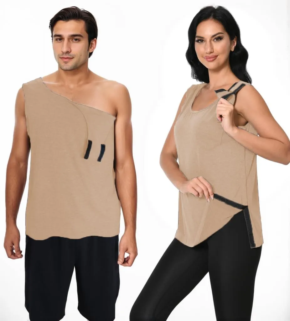 Post Surgery Shirts Shoulder Arm Broken Breast Recovery Tank Tops Clothing Snap Open Sleeveless Shirt Unisex Size