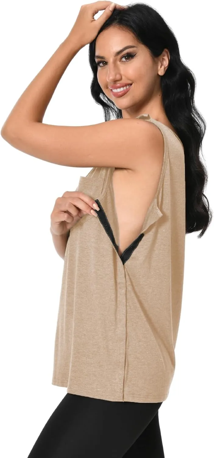 Post Surgery Shirts Shoulder Arm Broken Breast Recovery Tank Tops Clothing Snap Open Sleeveless Shirt Unisex Size