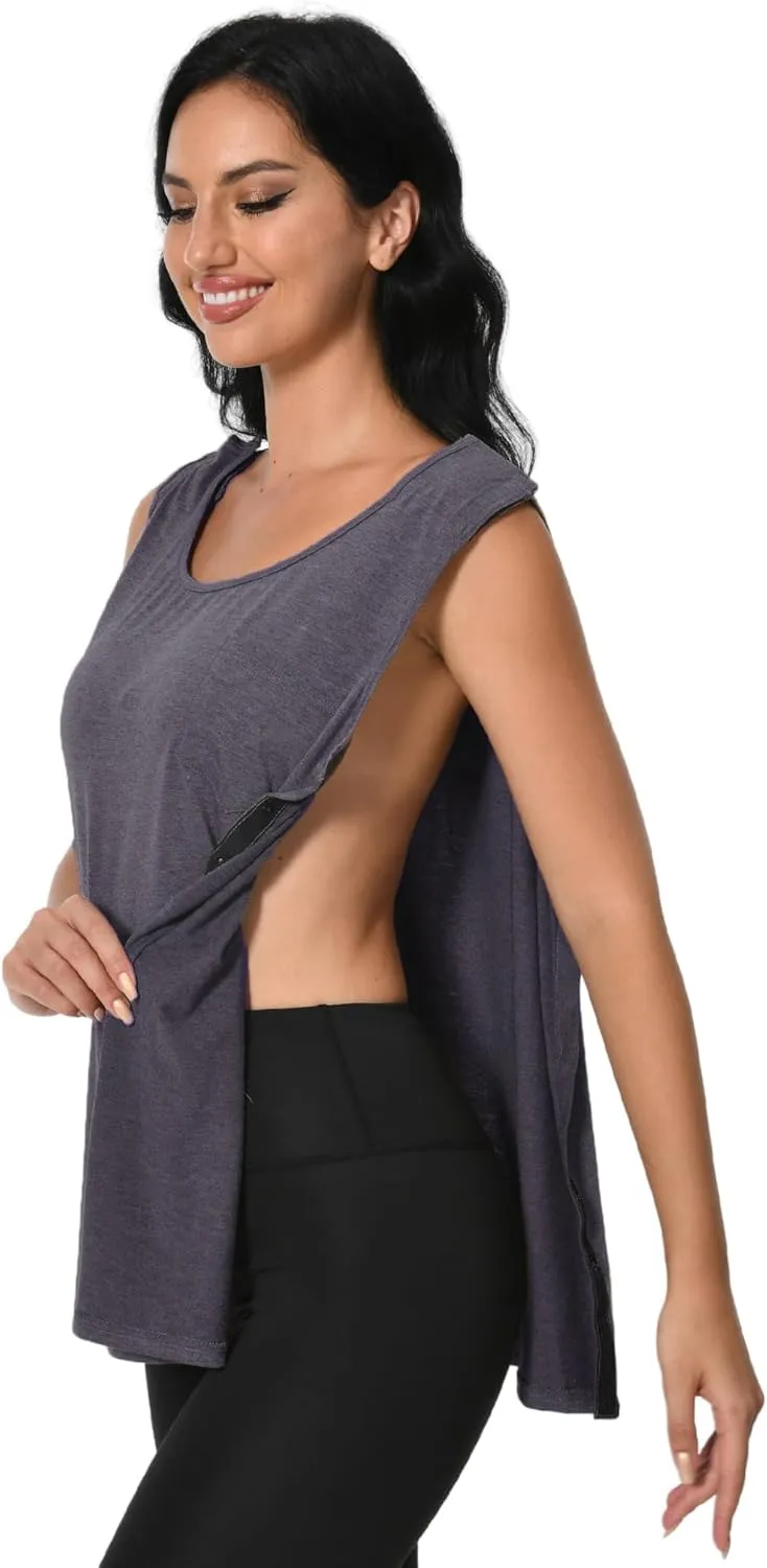 Post Surgery Shirts Shoulder Arm Broken Breast Recovery Tank Tops Clothing Snap Open Sleeveless Shirt Unisex Size